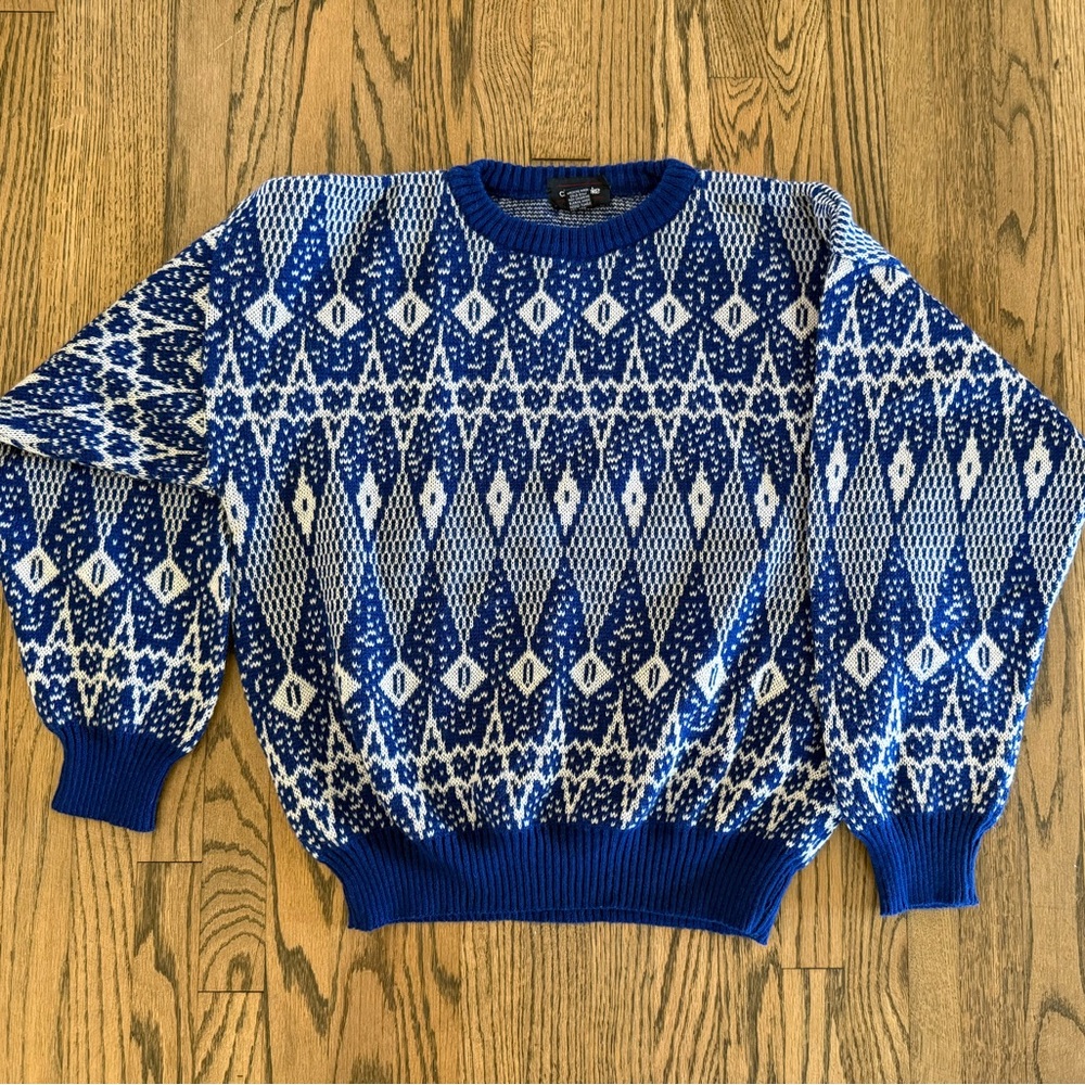 Vintage Blue and White Fair Isle Sweater